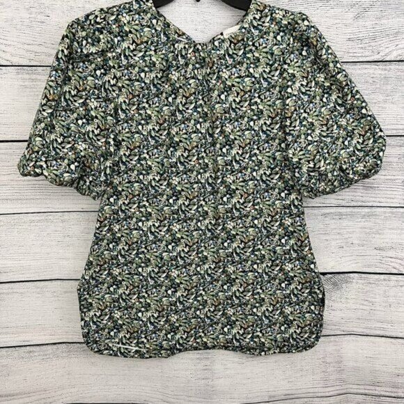 Charlotte Brody Leaf Print Puff Sleeve Top With Back Tie Size L - Picture 1 of 4